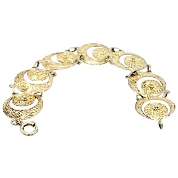 Vintage Gold Bracelet with Filagree Crescents - 1950s - 1960s Handmade in Europe - Picture 2 of 7